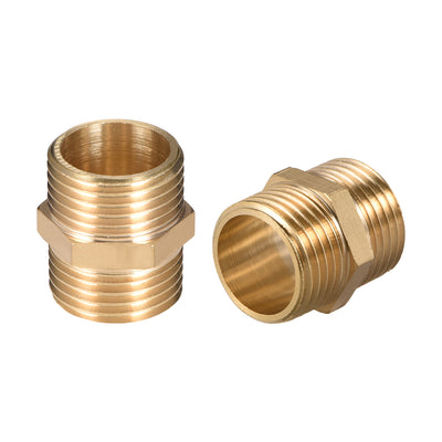 Harfington Uxcell Brass Pipe Fitting Hex G1/2 x G1/2 Male Thread Pipe Brass Fitting 4pcs