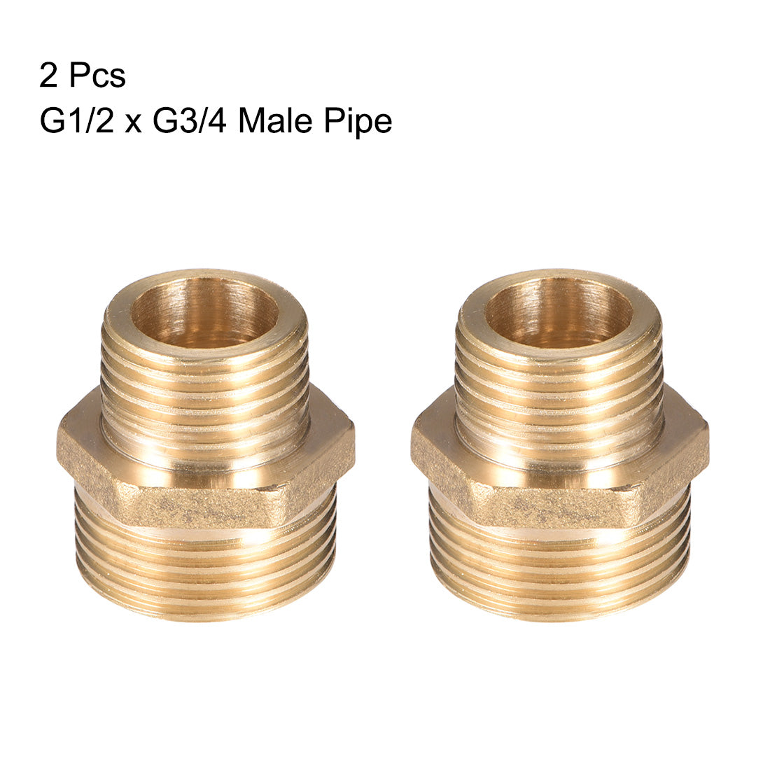 uxcell Uxcell Brass Pipe Fitting Reducing Hex G1/2 x G3/4 Male Pipe Brass Fitting 2pcs