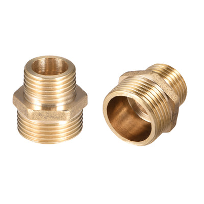 Harfington Uxcell Brass Pipe Fitting Reducing Hex G1/2 x G3/4 Male Pipe Brass Fitting 2pcs