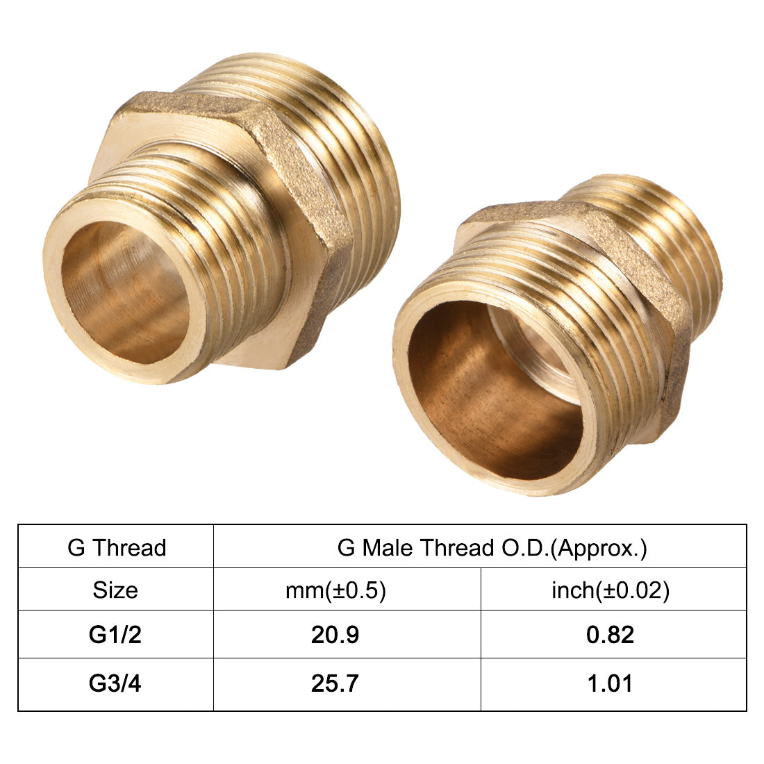 uxcell Uxcell Brass Pipe Fitting Reducing Hex G1/2 x G3/4 Male Pipe Brass Fitting 4pcs