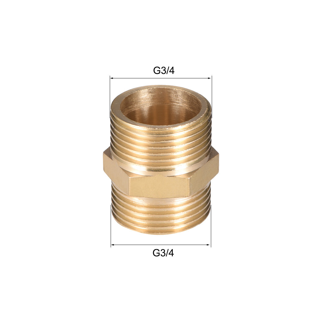 uxcell Uxcell Brass Pipe Fitting, 3/4" G x 3/4" G Male Thread Pipe Brass Fitting Gold Tone, 4pcs