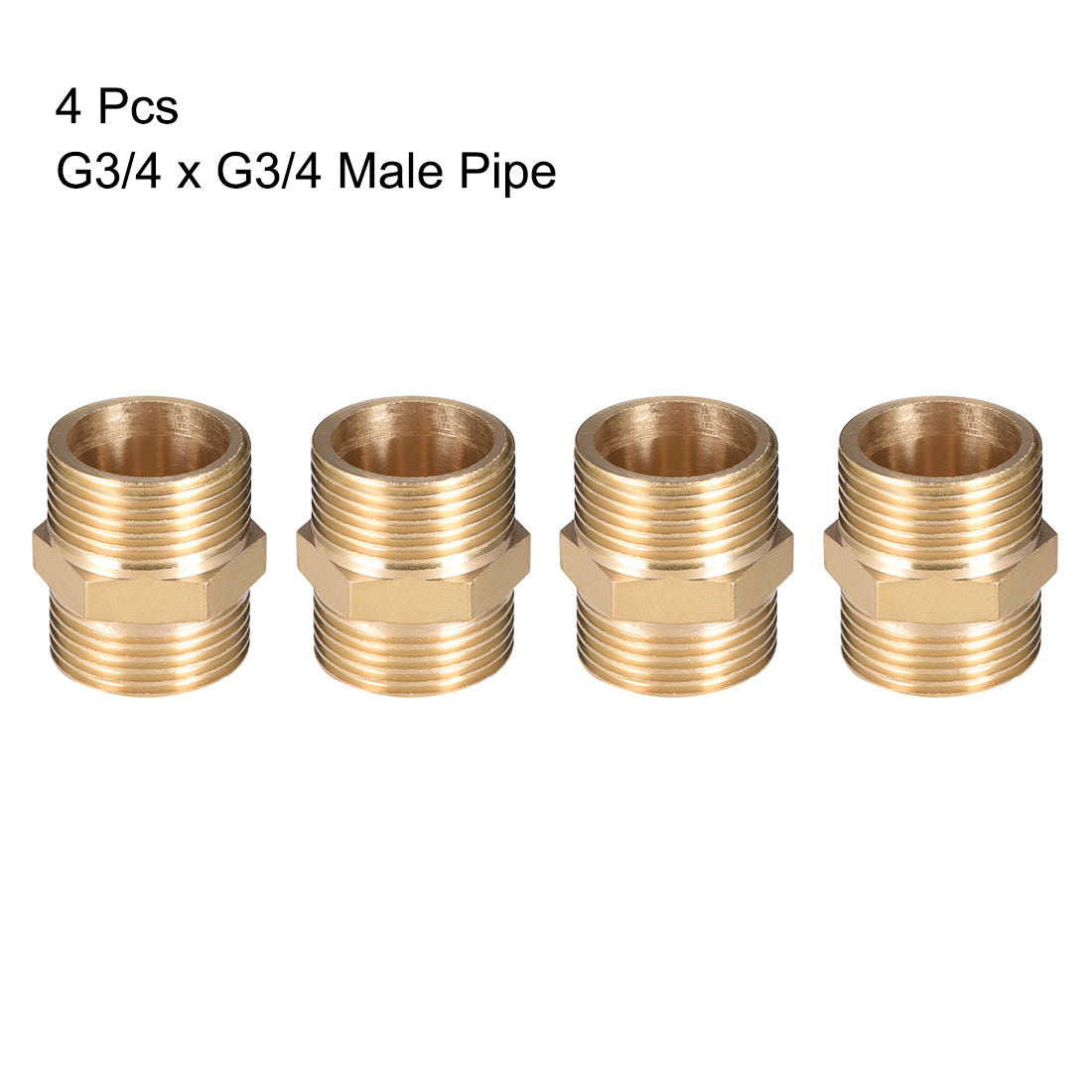 uxcell Uxcell Brass Pipe Fitting, 3/4" G x 3/4" G Male Thread Pipe Brass Fitting Gold Tone, 4pcs