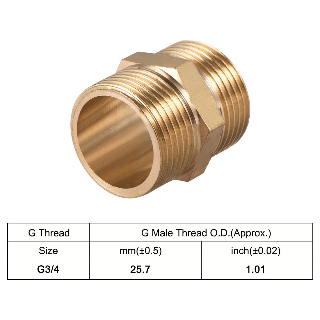 uxcell Uxcell Brass Pipe Fitting, 3/4" G x 3/4" G Male Thread Pipe Brass Fitting Gold Tone, 4pcs