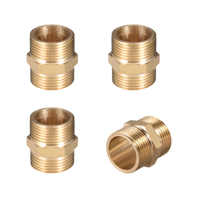 Harfington Uxcell Brass Pipe Fitting, 3/4" G x 3/4" G Male Thread Pipe Brass Fitting Gold Tone, 4pcs