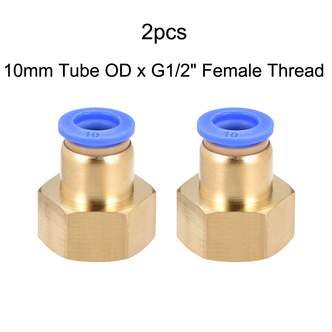 uxcell Uxcell Push to Connect Tube Fitting Adapter 10mm OD x G1/2" Female 2pcs