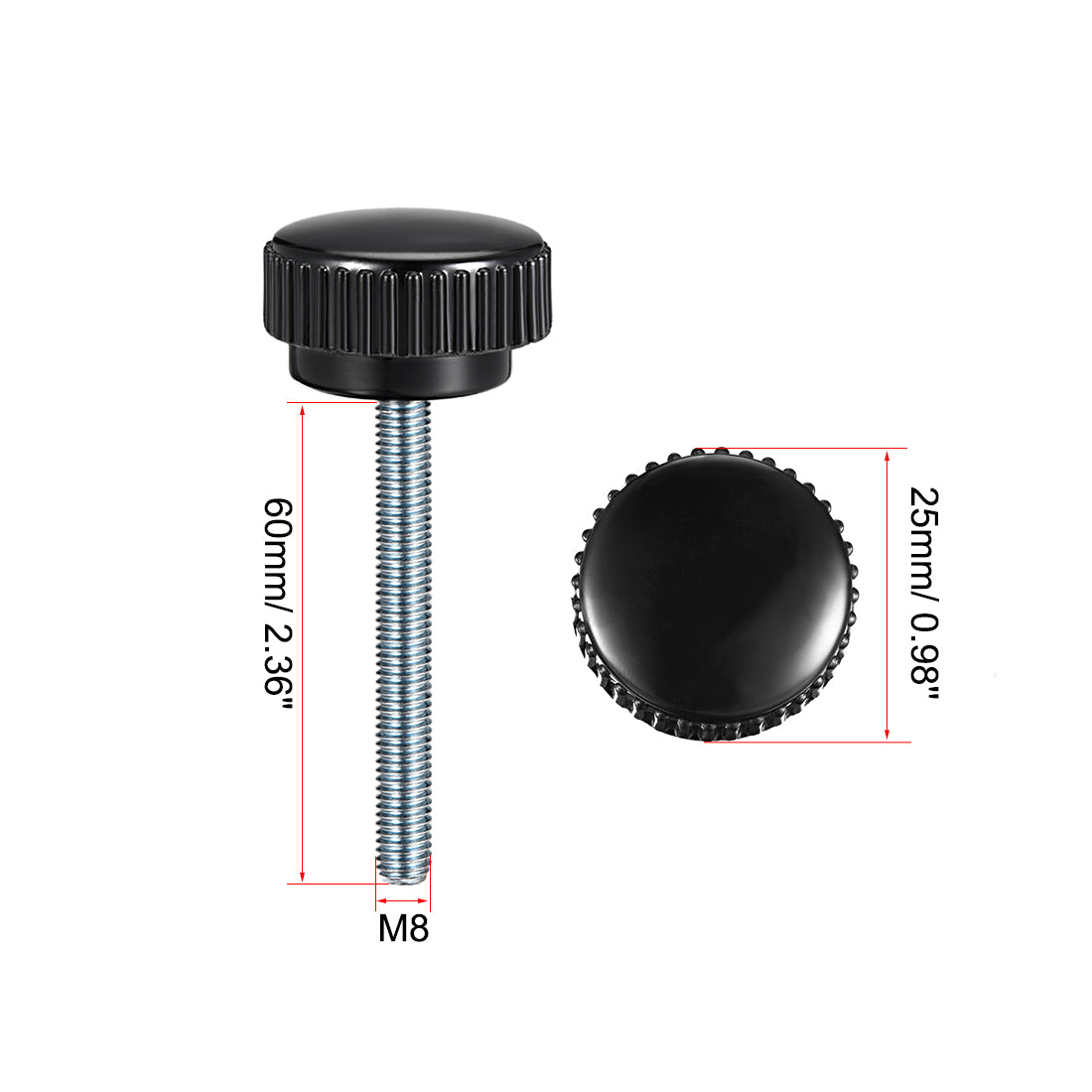 uxcell Uxcell M8 x 60mm Male Thread Knurled Clamping Knobs Grip Thumb Screw on Type  4 Pcs