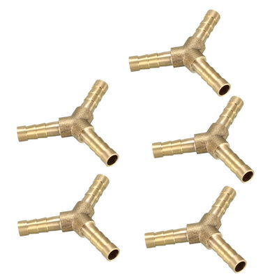 Harfington Uxcell 6mm Brass Barb Hose Fitting Tee Y-Shaped 3 Way Connector Adapter Joiner 5pcs