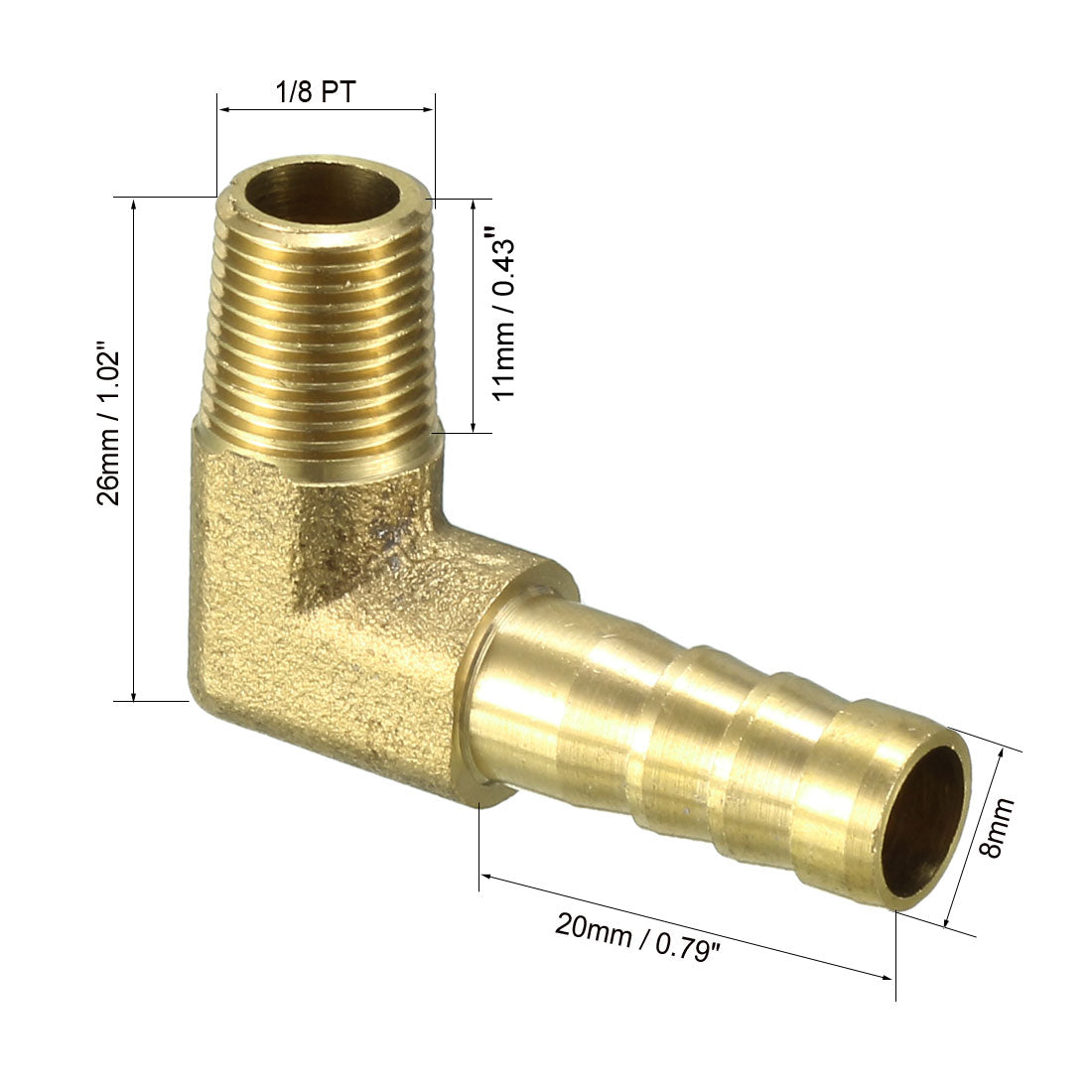 uxcell Uxcell Brass Barb Hose Fitting 90 Degree Elbow 8mm Barbed x 1/8 PT Male Connector