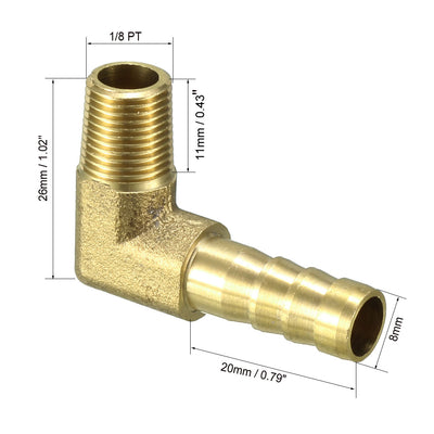 Harfington Uxcell Brass Barb Hose Fitting 90 Degree Elbow 8mm Barbed x 1/8 PT Male Connector