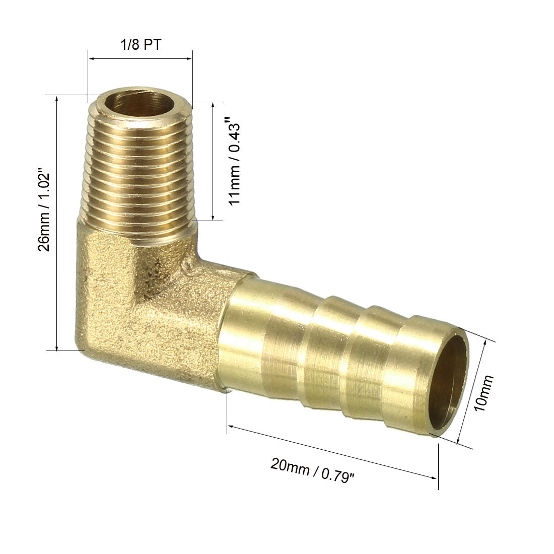 uxcell Uxcell Brass Barb Hose Fitting 90 Degree Elbow 10mm Barbed x 1/8 PT Male Connector