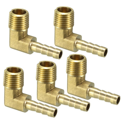 Harfington Uxcell Brass Barb Hose Fitting 90 Degree Elbow 6mm Barbed x 1/4 PT Male Connector 5pcs