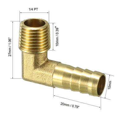 Harfington Uxcell Brass Barb Hose Fitting 90 Degree Elbow 10mm Barbed x 1/4 PT Male Connector