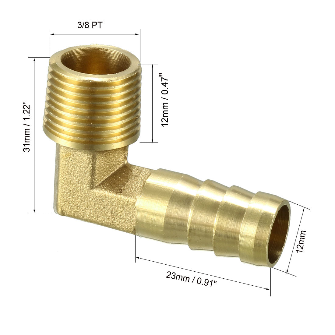 uxcell Uxcell Brass Barb Hose Fitting 90 Degree Elbow 12mm Barbed x 3/8 PT Male Connector 2pcs