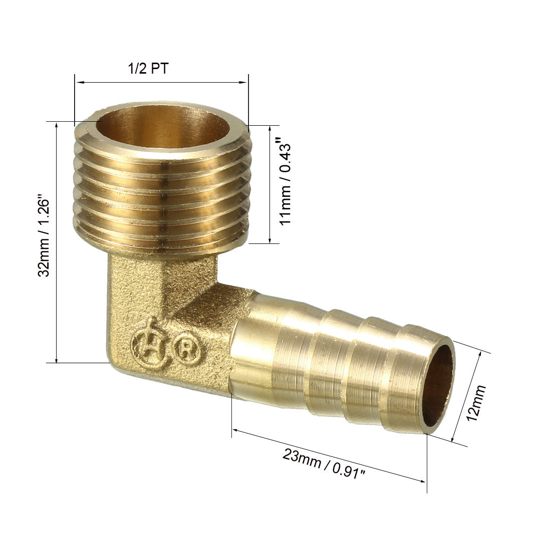 uxcell Uxcell Brass Barb Hose Fitting 90 Degree Elbow 12mm Barbed x 1/2 PT Male Connector 2pcs