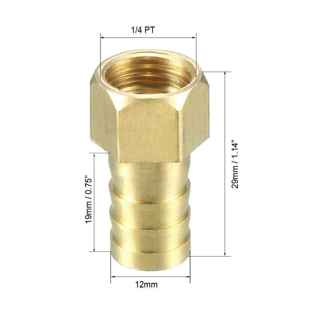 uxcell Uxcell Brass Barb Hose Fitting Connector Adapter 12mm Barbed x G1/4 Female Pipe 6pcs