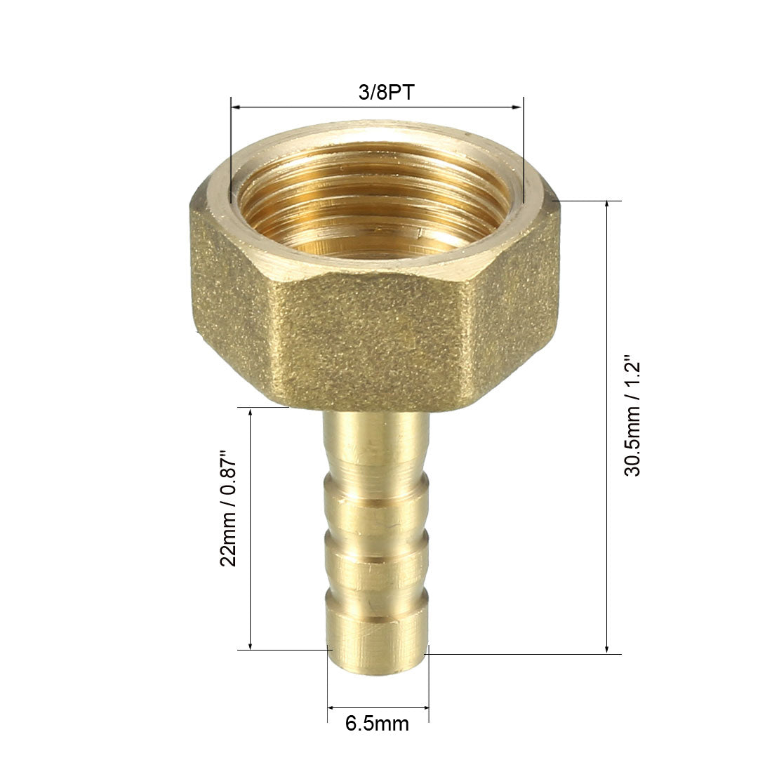 uxcell Uxcell Brass Barb Hose Fitting Connector Adapter 6.5mm Barbed x 3/8 PT Female Pipe 6pcs