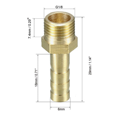 Harfington Uxcell Brass Barb Hose Fitting Connector Adapter 6mm Barbed x G1/8 Male Pipe 5pcs