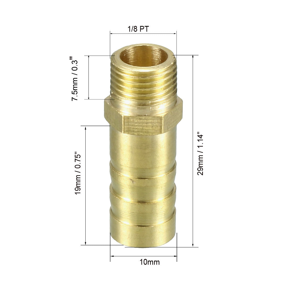 uxcell Uxcell Brass Barb Hose Fitting Connector Adapter 10mm Barbed x 1/8 PT Male Pipe 6pcs