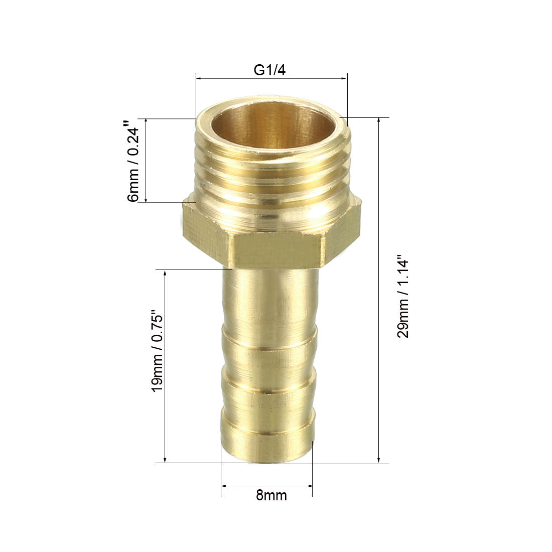 uxcell Uxcell Brass Barb Hose Fitting Connector Adapter 8mm Barbed x G1/4 Male Pipe