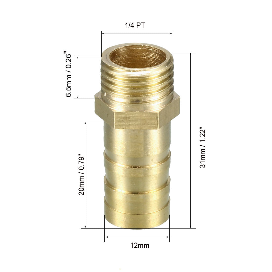 uxcell Uxcell Brass Barb Hose Fitting Connector Adapter 12mm Barbed x 1/4 PT Male Pipe 5pcs