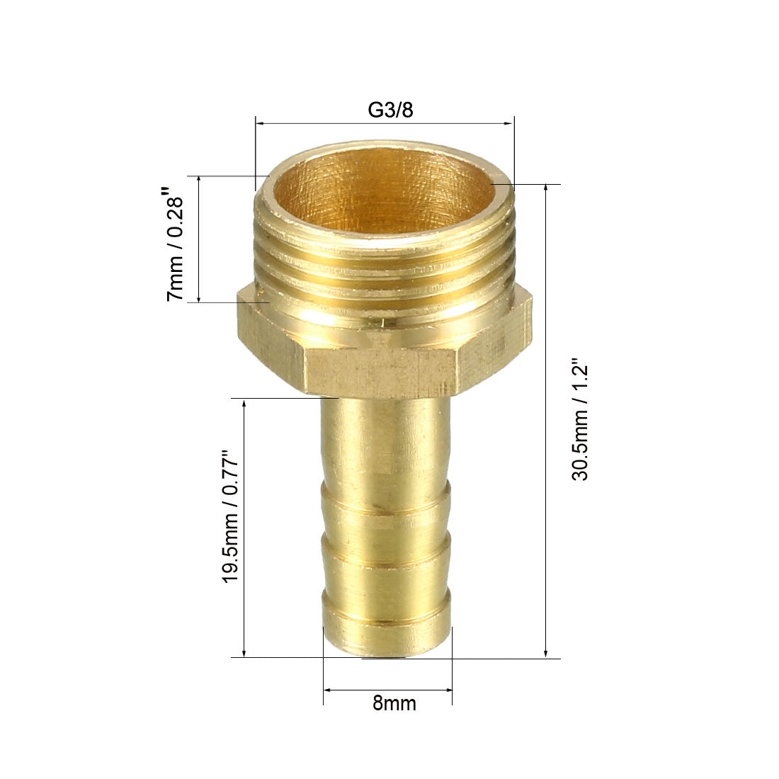 uxcell Uxcell Brass Barb Hose Fitting Connector Adapter 8mm Barbed x G3/8 Male Pipe 5pcs