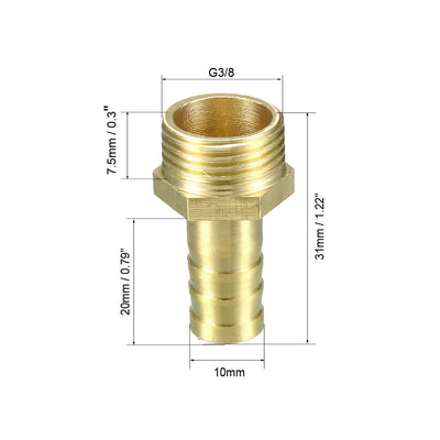 Harfington Uxcell Brass Barb Hose Fitting Connector Adapter 10mm Barbed x G3/8 Male Pipe, 1pcs