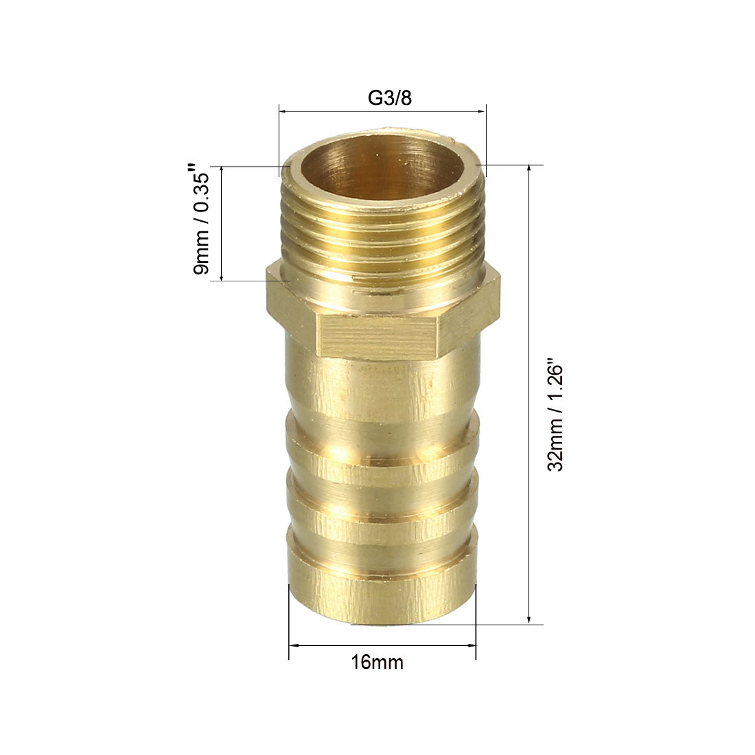 uxcell Uxcell Brass Barb Hose Fitting Connector Adapter 16mm Barbed x G3/8 Male Pipe 5pcs