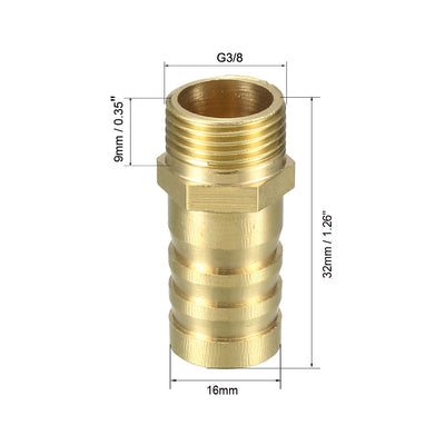 Harfington Uxcell Brass Barb Hose Fitting Connector Adapter 16mm Barbed x G3/8 Male Pipe 5pcs