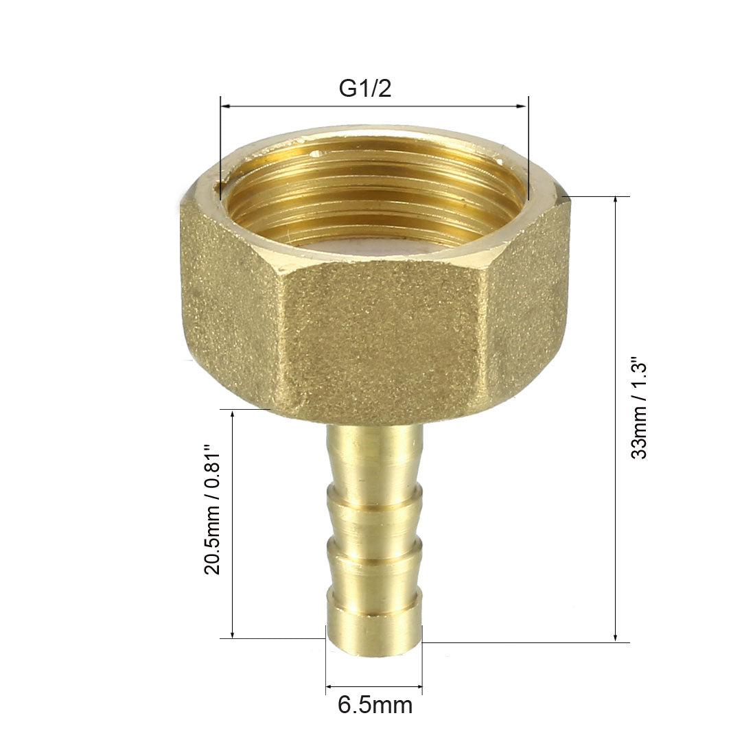 uxcell Uxcell Brass Barb Hose Fitting Connector Adapter 6.5mm Barbed x G1/2 Female Pipe