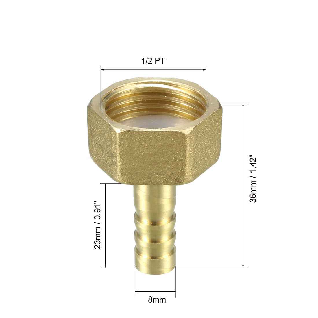 uxcell Uxcell Brass Barb Hose Fitting Connector Adapter 8mm Barbed x 1/2 PT Female Pipe 5pcs