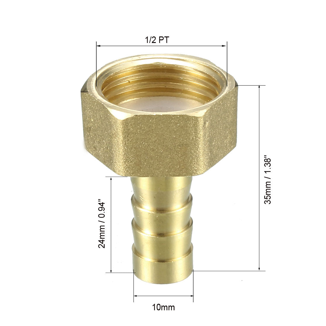 uxcell Uxcell Brass Barb Hose Fitting Connector Adapter 10mm Barbed x 1/2 PT Female Pipe 2pcs