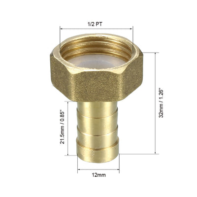 Harfington Uxcell Brass Barb Hose Fitting Connector Adapter 12mm Barbed x 1/2 PT Female Pipe