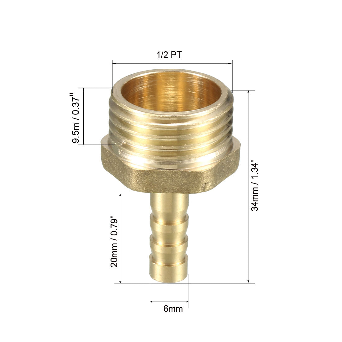 uxcell Uxcell Brass Barb Hose Fitting Connector Adapter 6mm Barbed x 1/2 PT Male Pipe