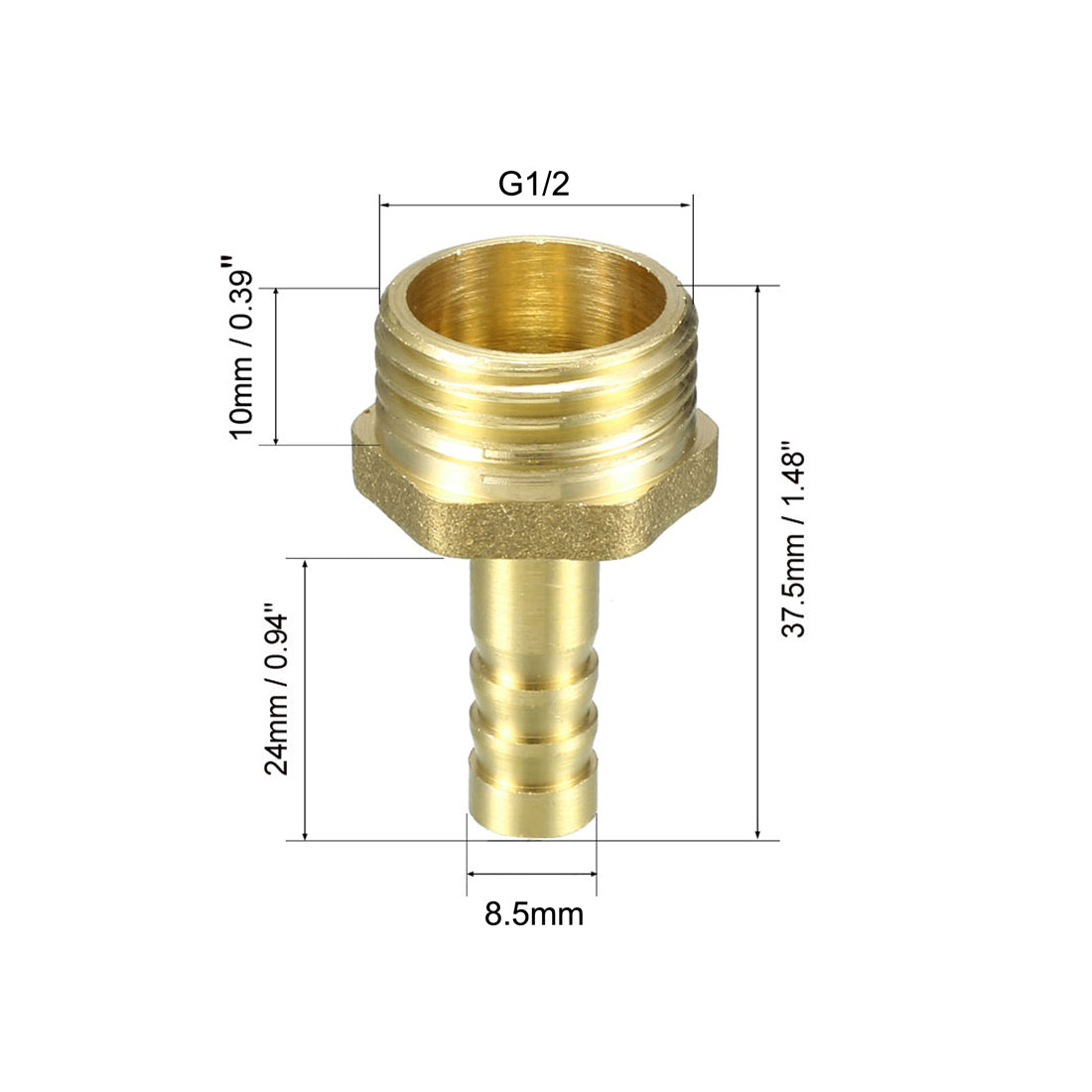 uxcell Uxcell Brass Barb Hose Fitting Connector Adapter 8.5mm Barbed x G1/2 Male Pipe 5pcs