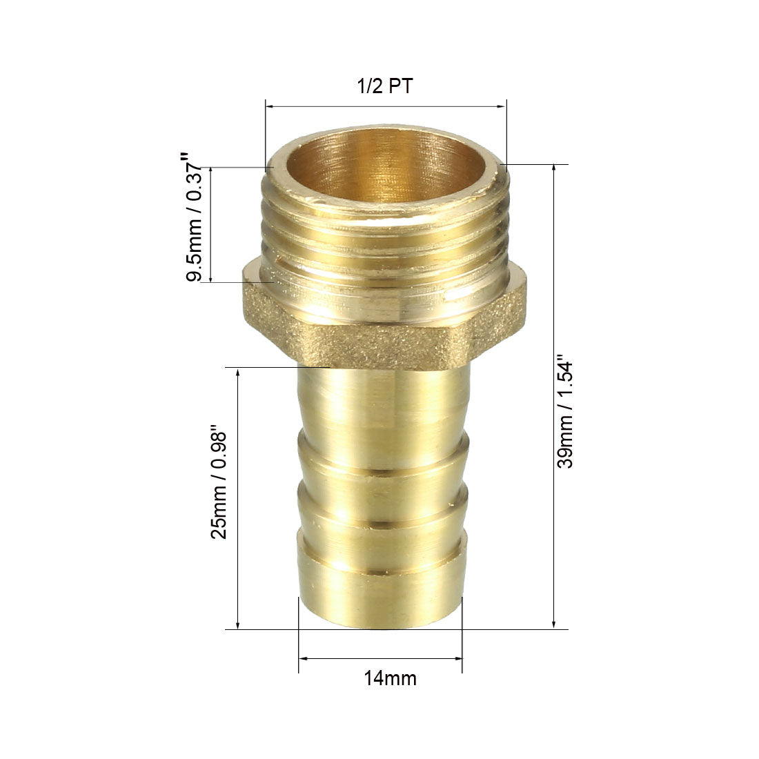 uxcell Uxcell Brass Barb Hose Fitting Connector Adapter 14mm Barbed x 1/2 PT Male Pipe