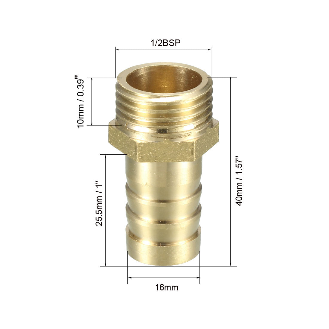 uxcell Uxcell Brass Barb Hose Fitting Connector Adapter 16mm Barbed x 1/2 BSP Male Pipe