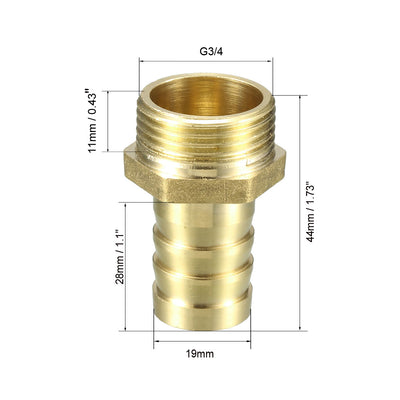 Harfington Uxcell Brass Barb Hose Fitting, Connector Adapter 19mm Barbed x G3/4 Male Pipe