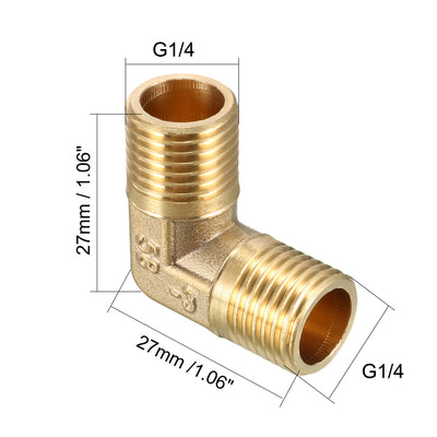 Harfington Uxcell Brass Elbow Pipe Fitting 90 Degree G1/4 Male x G1/4 Male Connector 2pcs