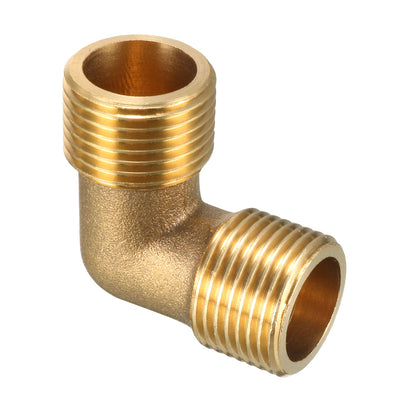 Harfington Uxcell Brass Elbow Pipe Fitting 90 Degree 3/8 PT Male x 3/8 PT Male Connector