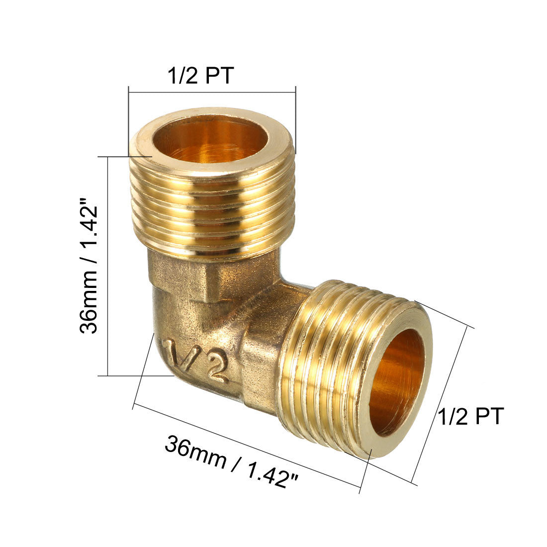 uxcell Uxcell Brass Elbow Pipe Fitting 90 Degree G1/2 Male x G1/2 Male Connector 2pcs