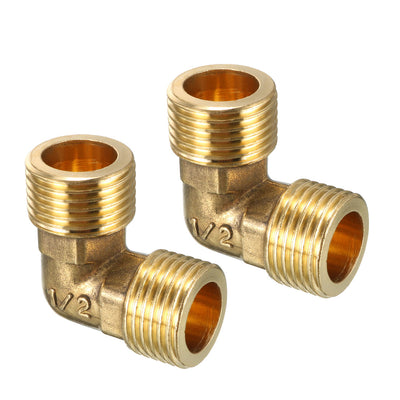 Harfington Uxcell Brass Elbow Pipe Fitting 90 Degree G1/2 Male x G1/2 Male Connector 2pcs