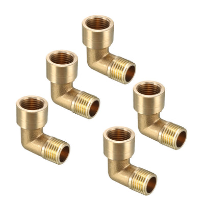 Harfington Uxcell Brass Elbow Pipe Fitting 90 Degree 1/4 BSP Male x 1/4 PT Female Coupler 5pcs