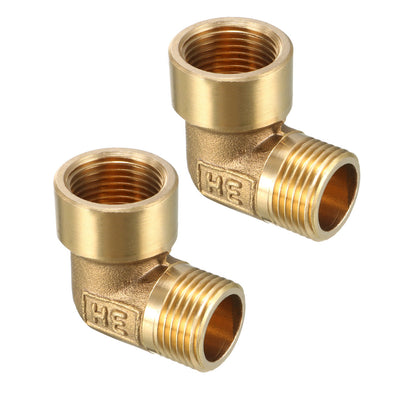 Harfington Uxcell Brass Elbow Pipe Fitting 90 Degree 3/8 BSP Male x 3/8 PT Female Coupler 2pcs