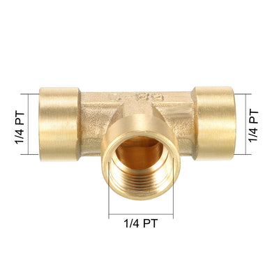 Harfington Uxcell Brass Tee Pipe Fitting 1/4 PT Female Thread T Shape Connector Coupler 2pcs