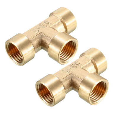 Harfington Uxcell Brass Tee Pipe Fitting 1/4 PT Female Thread T Shape Connector Coupler 2pcs