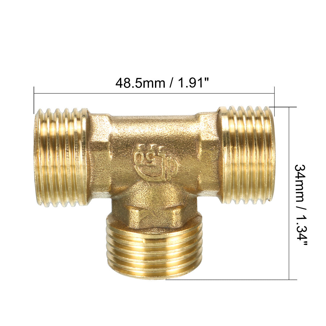 uxcell Uxcell Brass Tee Pipe Fitting 1/2 PT Male Thread T Shaped Connector Coupler