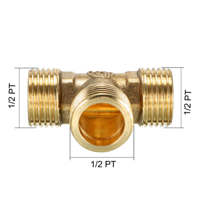 Harfington Uxcell Brass Tee Pipe Fitting 1/2 PT Male Thread T Shaped Connector Coupler 2pcs