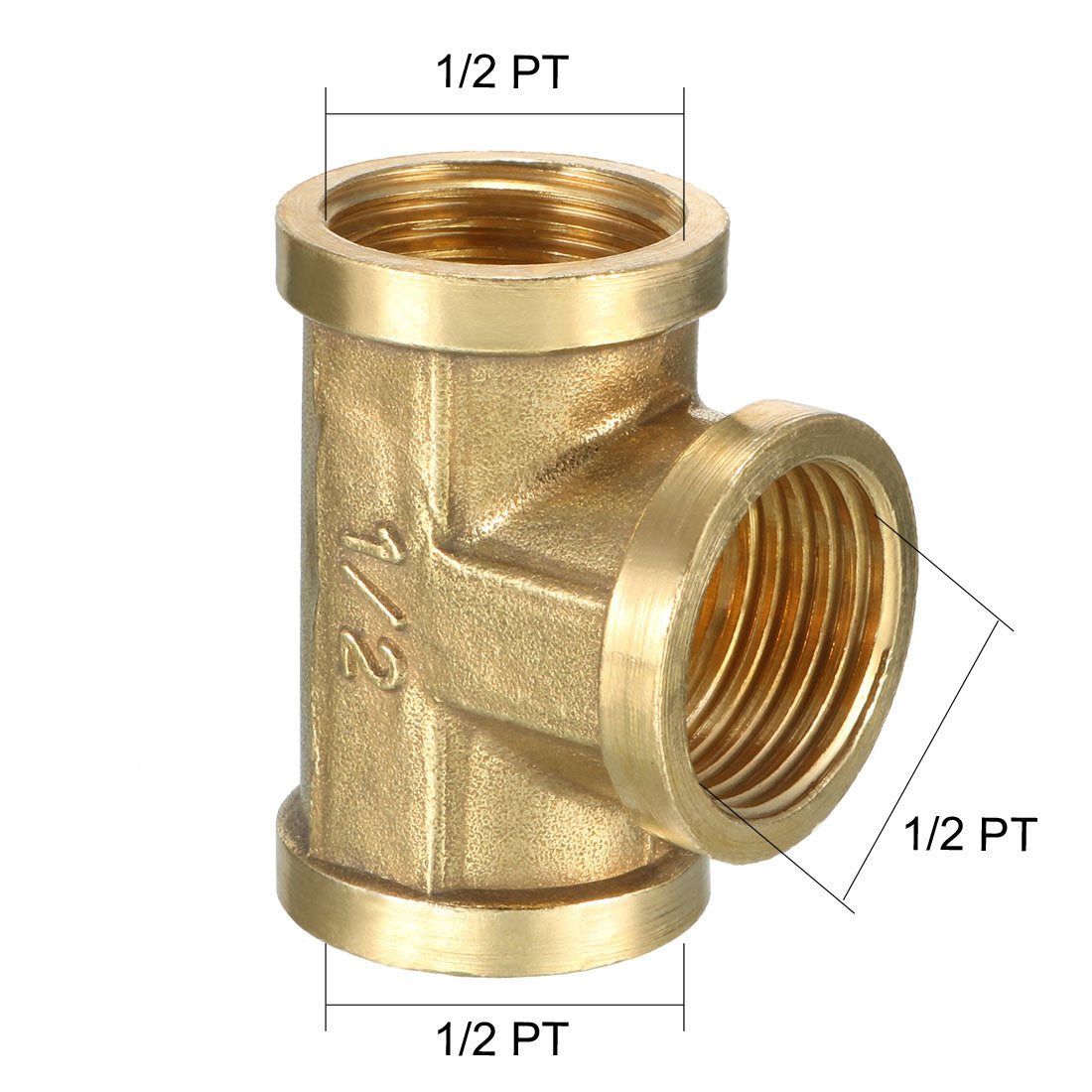 uxcell Uxcell Brass Tee Pipe Fitting 1/2 PT Female Thread T Shaped Connector Coupler