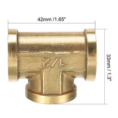 Harfington Uxcell Brass Tee Pipe Fitting 1/2 PT Female Thread T Shaped Connector Coupler