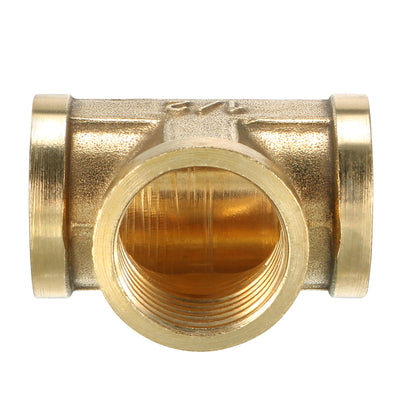 Harfington Uxcell Brass Tee Pipe Fitting 1/2 PT Female Thread T Shaped Connector Coupler